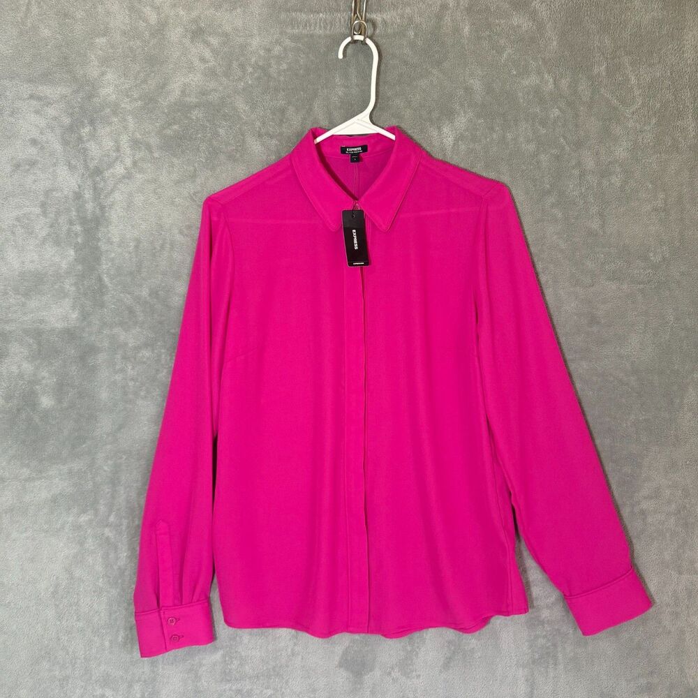 NWT Express Women S Relaxed Pink Long Sleeve Button Front Portofino Shirt Blouse